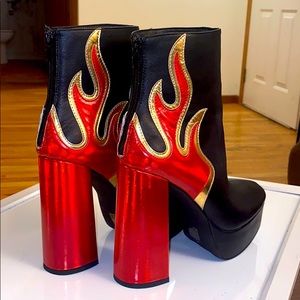 Red/Black Flame Ankle Boots W/ Heel